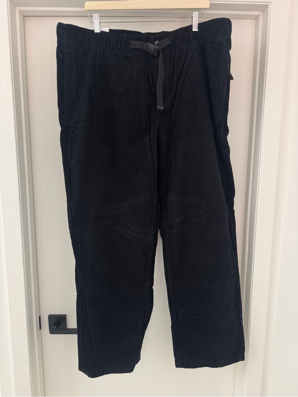 H&M Black Corduroy Relaxed-Fit Trousers with Webbing Belt